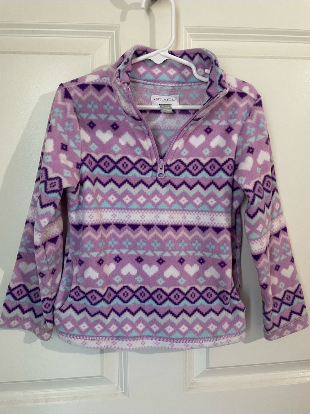 The Children's Place Lavender and Mint Patterned Quarter-Zip Fleece Pullover